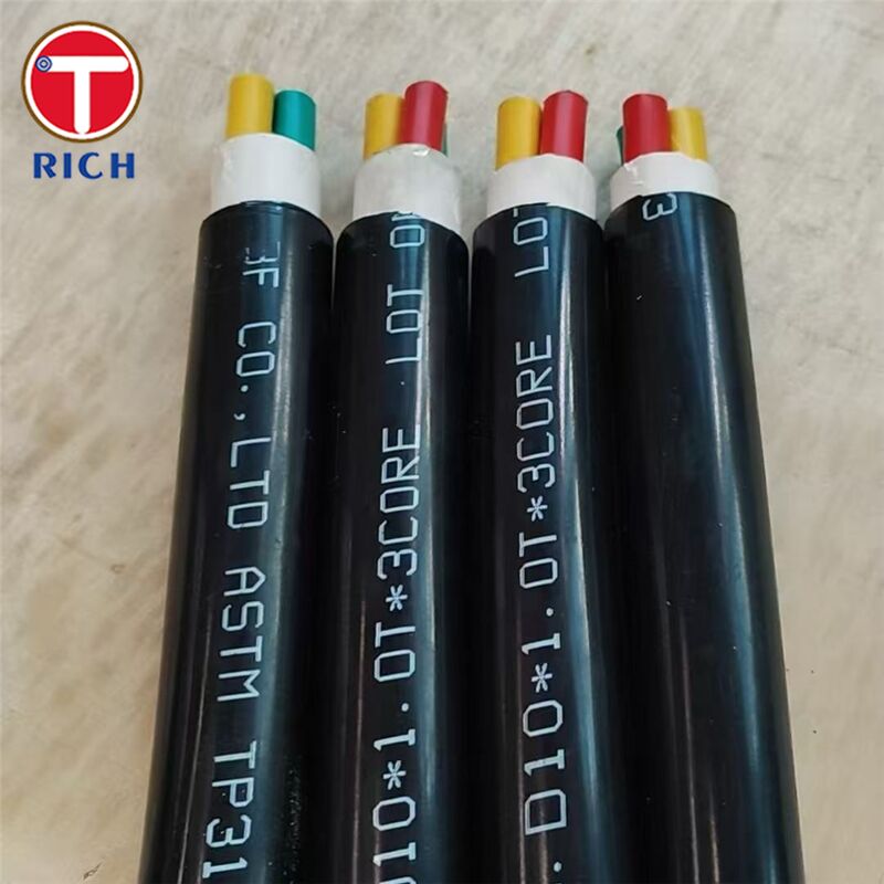 Denizcilik için 304L/316L/Duplex 2205 sınıflarında ve soğuk çekim/sıcak valye tekniklerinde plastik kaplama ile çok çekirdekli paslanmaz çelik dikişsiz boru